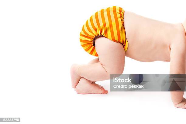 Crawling Baby Lifting Cloth Diaper High Up Stock Photo - Download Image Now - Baby - Human Age, Cloth Diaper, Diaper