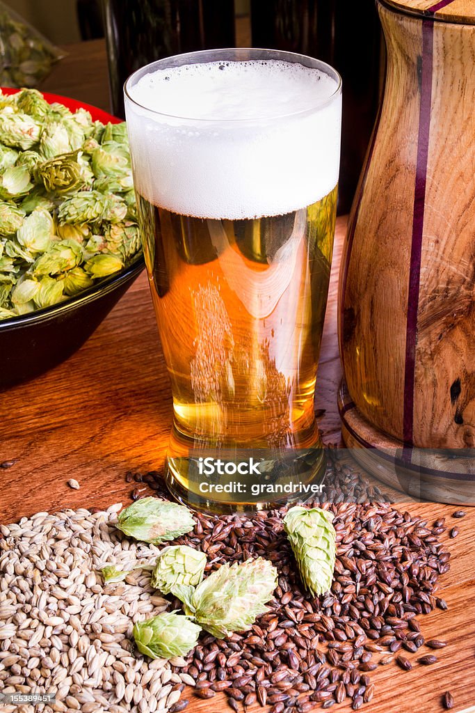 Beer, Hops and Barley Ingredients to make Beer.  Beer, Hops and Barley Beer - Alcohol Stock Photo