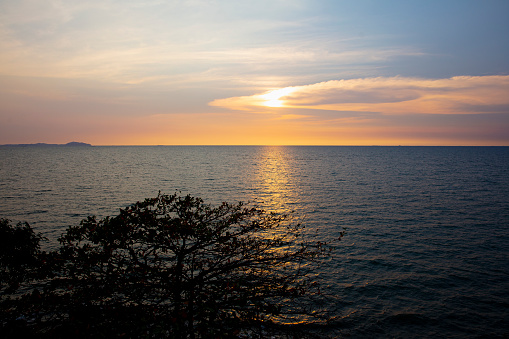 Natural viewpoint, the sunset or sunrise over the sea, Khao Sam muk viewpoint, Chonburi Thailand.