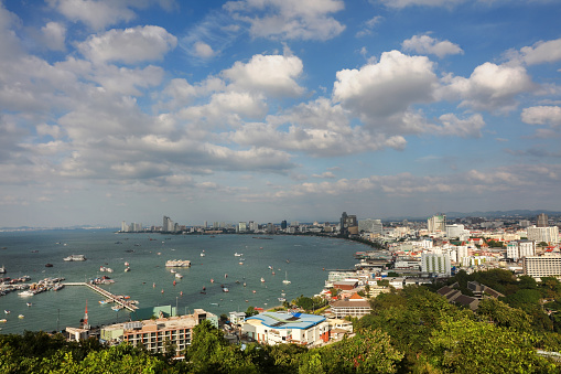 Panoramic view of Pattaya viewpoint, Viewpoint of Pattaya city in Chonburi with Cloud sky, Thailand