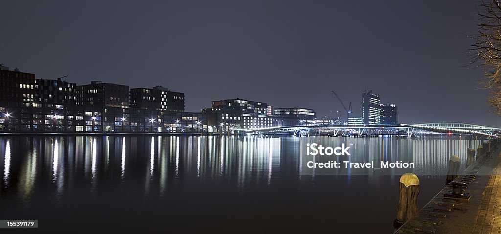 Amsterdam Java-eiland und Jan Schaeferbrug skyline bei Nacht, panorama - Lizenzfrei Horizont Stock-Foto