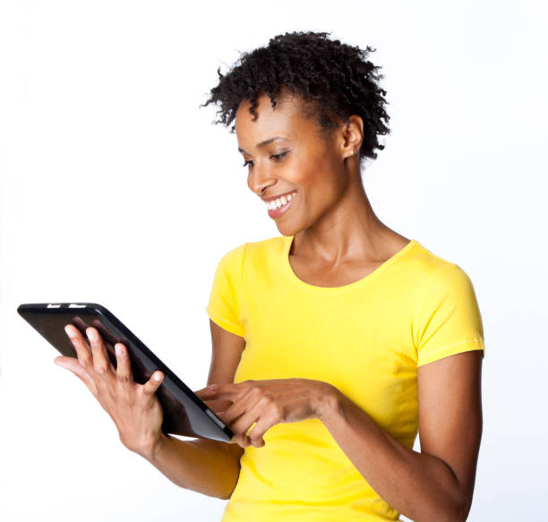 istock happy woman on digital tablet 155391182