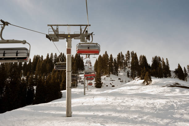 Winter Sport Skier Chair Lift Kitzb&#252;hel Mountain Resort stock photo