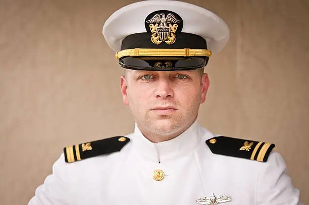 Photo of Head and Shoulder Portrait of  Caucasian Naval Officer in Uniform