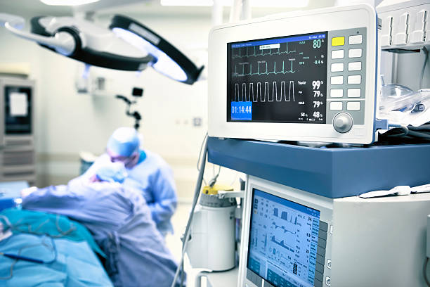 operating room monitors pulse trace and anesthesia monitors.  monitoring equipment stock pictures, royalty-free photos & images
