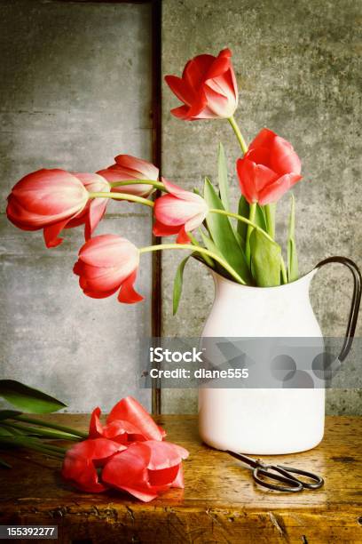 Hell Gestrichenen Stillleben Von Tulpen In Einem Alten Krug Stockfoto und mehr Bilder von Altertümlich