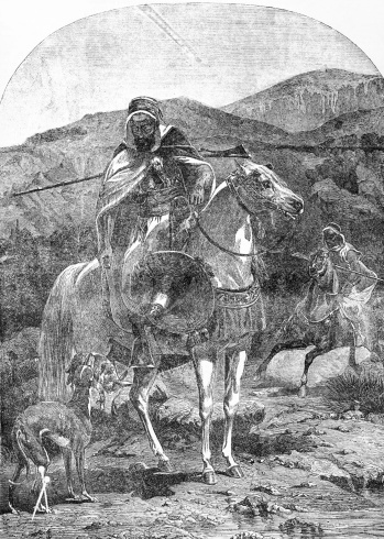 Arab riders. Engraving aged 1864.