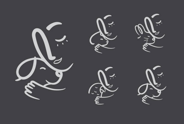 Man lovingly clings to an animal compositions black Man lovingly clings to an animal cat, dog, rabbit, parrot compositions drawing on black background sleeping parrot stock illustrations