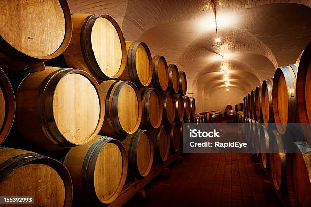 Lotes De Vinho De Futuro Oak Barris Maturação No Estabelecimento Vinícola Cave - Fotografias de stock e mais imagens de Barril de vinho