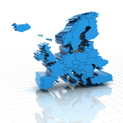 3d render of extruded Europe map, clipping path included so that you can change the background. 