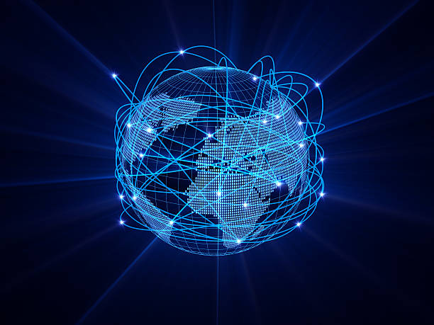 Global network Global network with binary earth map planet earth africa stock pictures, royalty-free photos & images