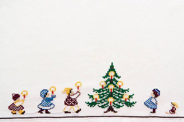 christmastime, 수제 napking 복사 공간이 - cross stitch thread textile craft 뉴스 사진 이미지