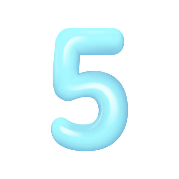 istock Blue number 5. Plastic volumetric number 1 with highlights. Realistic volume rendering figure. Vector 1553937386