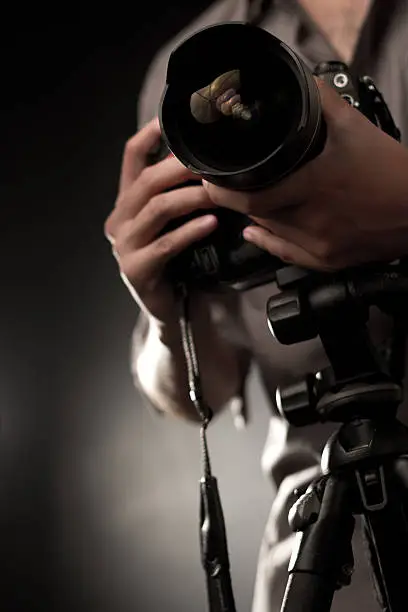 Photo of Camera with professional lens being held