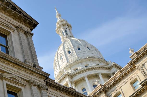 istock Low angle view of Lansing, Michigan Capitol building cupola 155394303