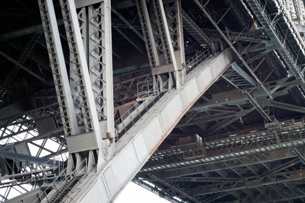 istock Low angle view of steel structure and beams under bridge 155394394
