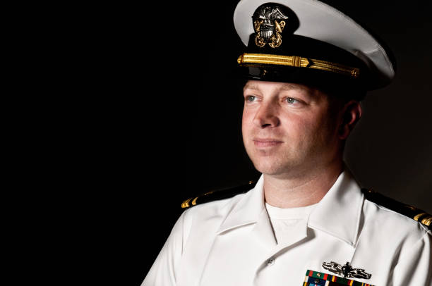 istock Caucasian Naval Officer in Summer Whites Dressed Uniform 155394418