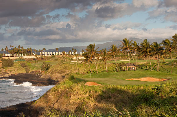 golf verde ao longo do oceano - surf turf imagens e fotografias de stock