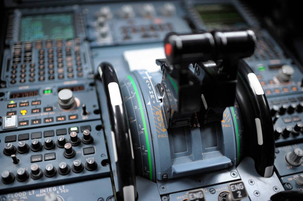The cockpit of a Singapore Airlines Airbus A380-841 plane, registration 9V-SKN, taxiing after landing at Sydney Kingsford-Smith Airport as flight SQ231 from Singapore.  This image was taken from near Kyeemagh Beach, Botany Bay on a hot and sunny morning on 24 March 2024.