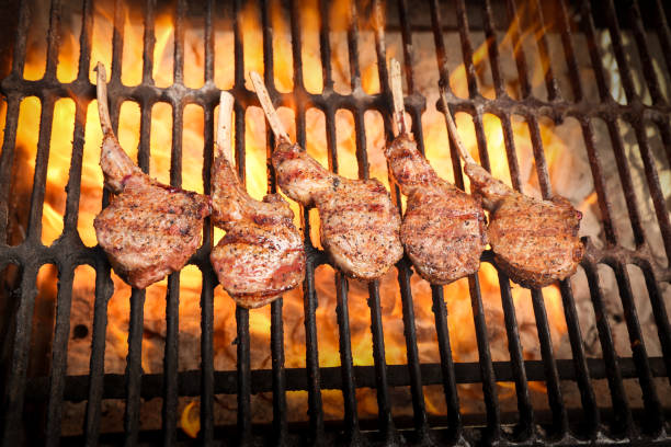 Rack of Lamb on Grill with flames
