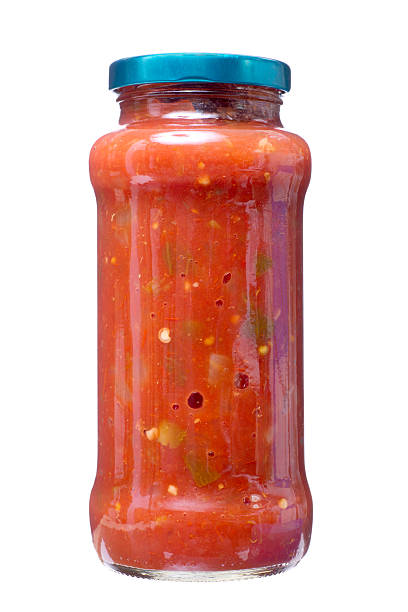 Glass Jar of Hot Salsa stock photo
