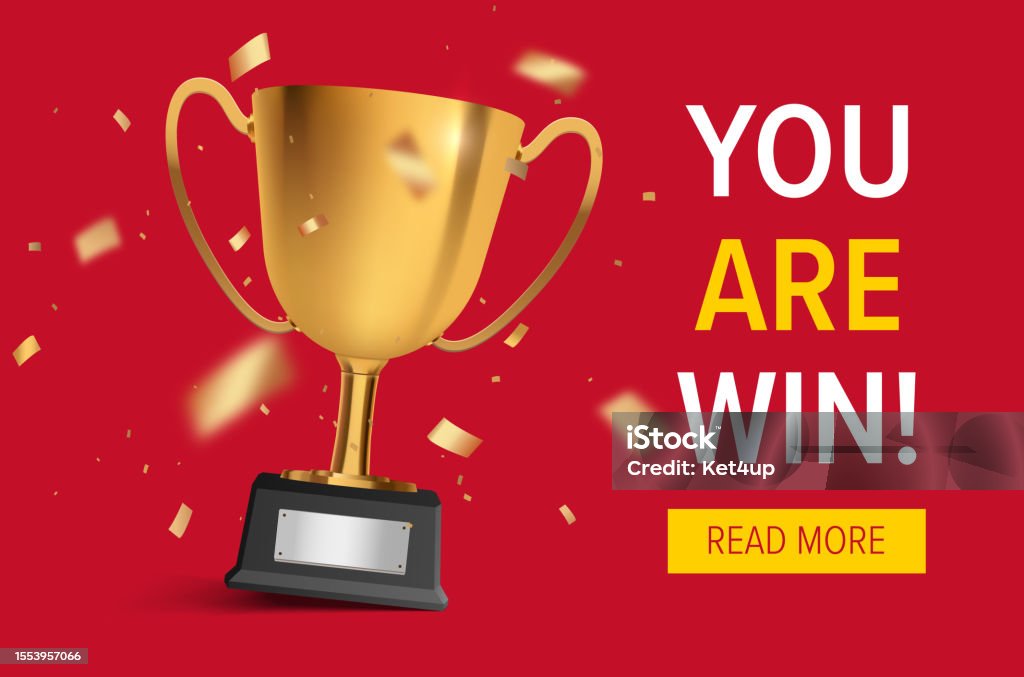 Match Background Winner Winner Background Gold Trophy Cup With Confetti Stock Illustration ...