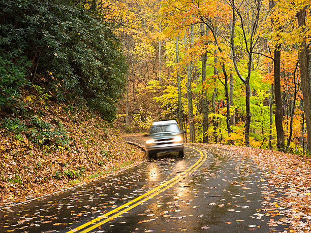 Smoky Mountains Autumn Roads Series Dazzling fall foliage in the Smoky Mountains. gatlinburg great smoky mountains national park north america tennessee stock pictures, royalty-free photos & images