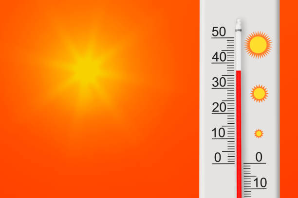 istock Celsius scale thermometer shows plus 37 degrees . Yellow sun in red sky. Summer heat 1553983635