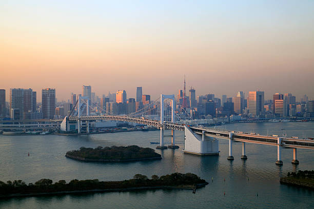 istock View of Tokyo downtown at night with Rainbow Bridge 155399419