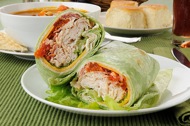 Turkey or chicken club wraps with vegetable beef soup