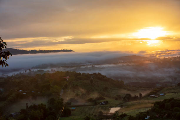 Beautiful natural view sunrise over mountain and hill.