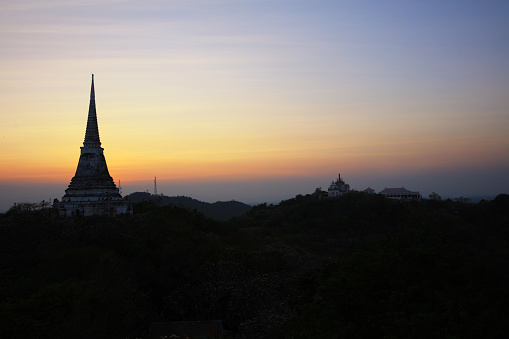 Twilight behind the stupa, Silhouette temple on sunsets
