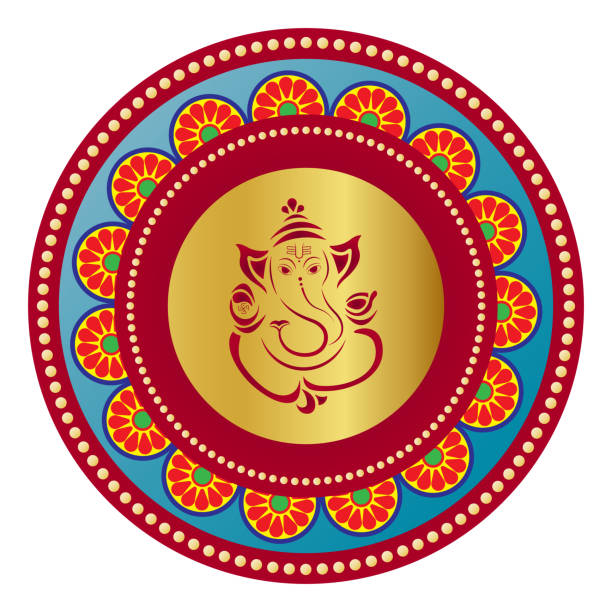 ヒンドゥー教の神ヴィナヤガ・ガナパティと伝統的な背景ベクターイラスト - ganesh点のイラスト素材／クリップアート素材／マンガ素材／アイコン素材