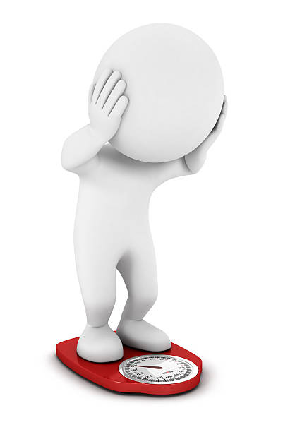 3d white people gained a lot of weight on bathroom scales, isolated white background, 3d image