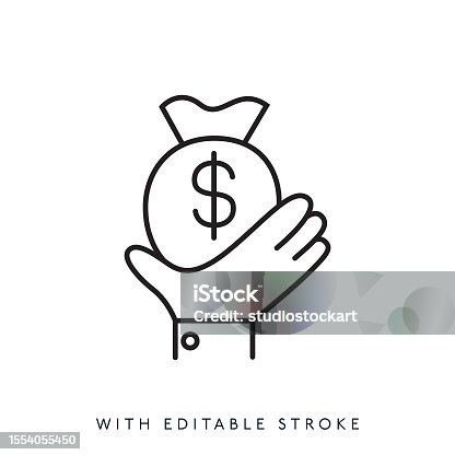 istock Hand with dollar sign line icon.Editable Stroke 1554055450