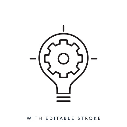 Light bulb and gear line icon.Editable stroke