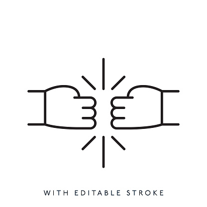 Two Hands Fist Bump line icon.Editable stroke