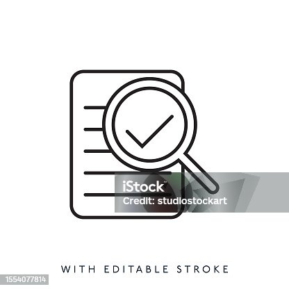 istock Document and magnifying glass line icon with Editable Stroke 1554077814