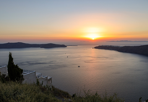 Sunset over Santorini as seen from Imerovigli. Cyclades, Greece