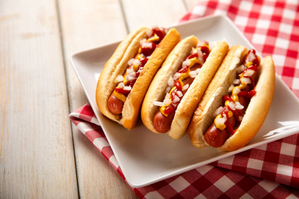 Hot Dog Picnic on White Bench