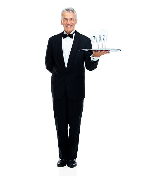 «как я могу сделать?» - waiter butler champagne tray стоковые фото и изображения