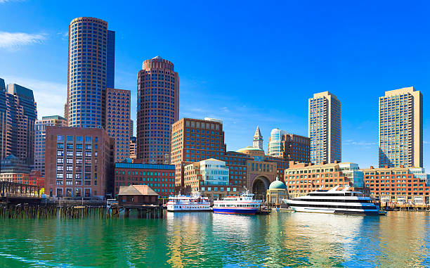 스카이라인 보스턴, 매사추세츠 - boston skyline panoramic boston harbor 뉴스 사진 이미지