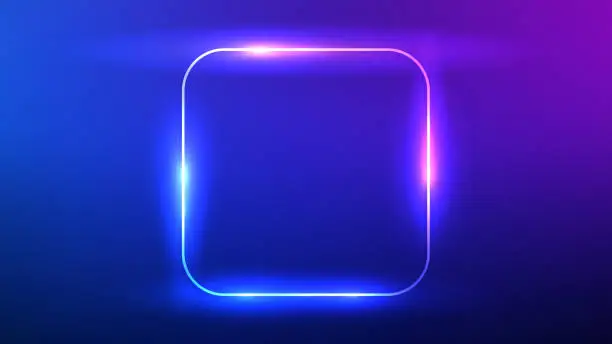 Vector illustration of Neon rounded square frame with shining effects