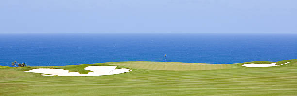панорама тропический поле для гольфа - golf course usa scenics sports flag стоковые фото и изображения