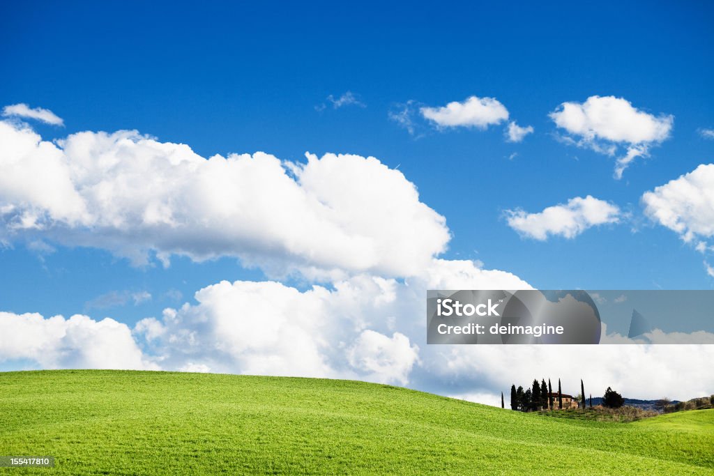 Fattoria con Cypress, Toscana - Foto stock royalty-free di Agricoltura