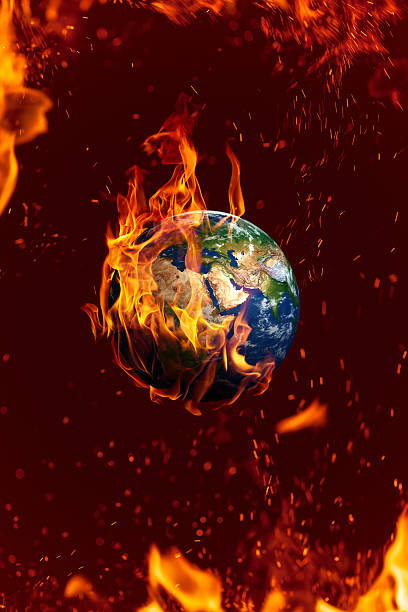 ziemi na niebezpieczeństwo pożaru, globalne koncepcja - fireball orange flame burnt zdjęcia i obrazy z banku zdjęć