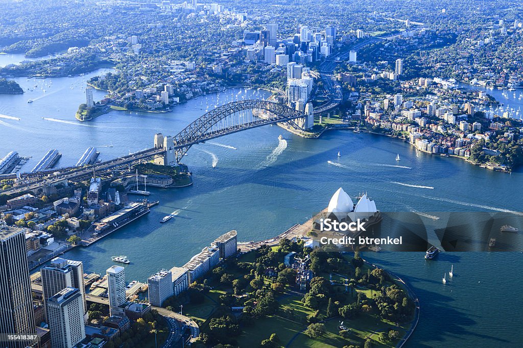 Sydney harbor panorama Sydney harbor in panorama view - aerial shot Sydney Stock Photo