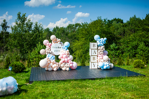 Multi coloured party balloons photography ready to make a birthday invitation or a greeting card