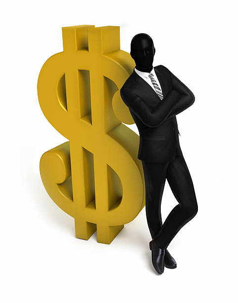 Businessman leaning on dollar stock photo