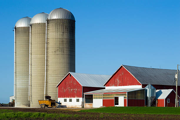 istock Rural Wisconsin Farm With Red Barns and Silos 155419400